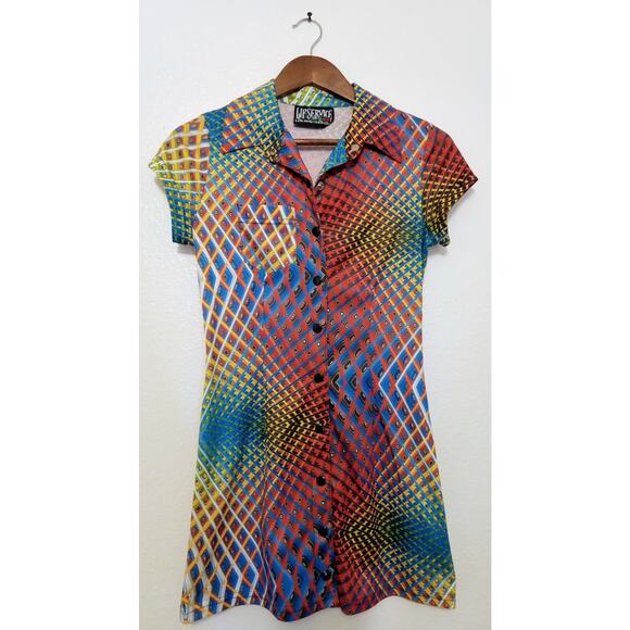 Lip Service Dresses & Skirts - Vintage 90s Lip Service Psychedelic Mini Dress Rose Tag Y2K Rave USA Made SZ S